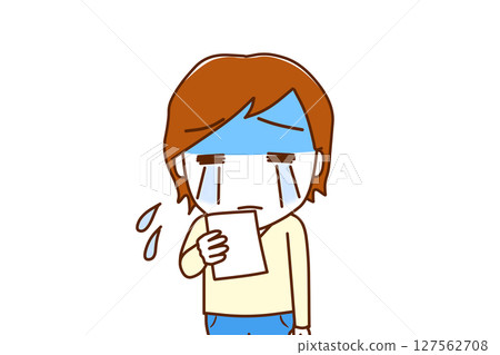 (Front view of upper body) A white man turns pale and starts crying after seeing the notice (Front view of upper body) A white man turns pale and starts crying after seeing the notice 127562708