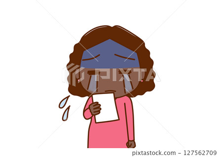 (上半身正面照)一名非裔女子看到告示後臉色蒼白,開始哭泣 (上半身正面照)一名非裔女子看到告示後臉色蒼白,開始哭泣 127562709