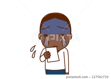 (Front view of upper body) An African-American man turns pale and begins crying after seeing the notice (Front view of upper body) An African-American man turns pale and begins crying after seeing the notice 127562710