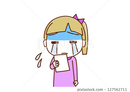 (Front view of upper body) A white girl turns pale and starts crying after seeing the notice (Front view of upper body) A white girl turns pale and starts crying after seeing the notice 127562711