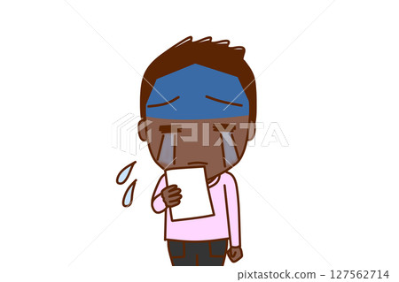 (Front view of upper body) An African-American boy turns pale and starts crying after seeing the notice (Front view of upper body) An African-American boy turns pale and starts crying after seeing the notice 127562714