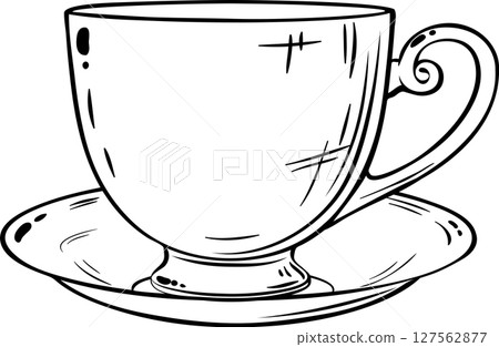 Cup of Tea  Outline Illustration 127562877