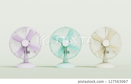 Pastel colored Mini Desk Electric Fan. 3D Rendering. 127563067