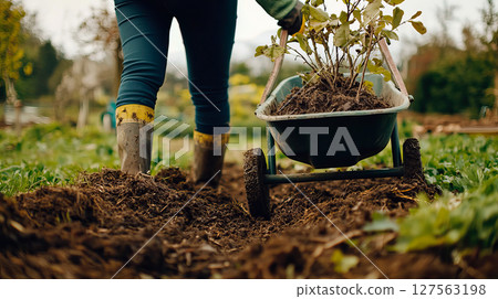 Sowing work planting trees in the garden 127563198