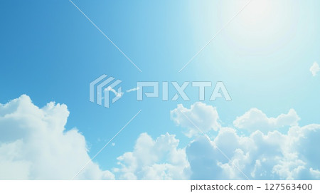 Blue sky and white clouds - refreshing and clear summer sky background 127563400