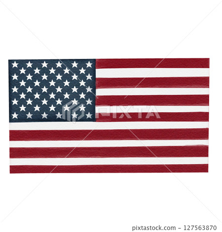 Flag of the United States of America. Hand drawn. Watercolor illustration isolated from background. Sketch. Independence day, symbol. High quality illustration 127563870