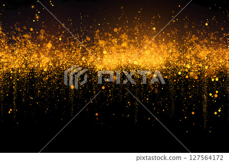 Elegant black background with flying gold confetti 127564172