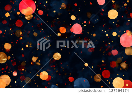 Seamlessly looped background of floating lanterns and abstract fireworks in a fantastic night sky 127564174