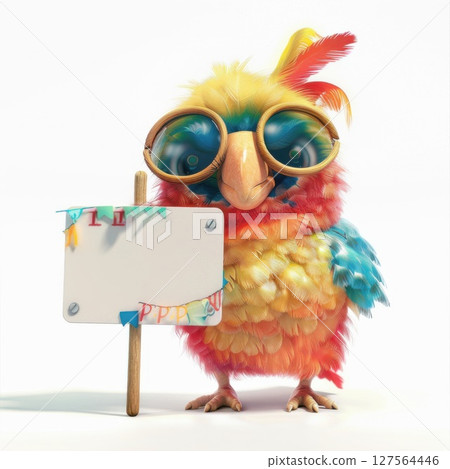 Summer Festivals and Events: Great for inviting people to summer parties, beach events, or festivals.parrot holding blank sign. 127564446