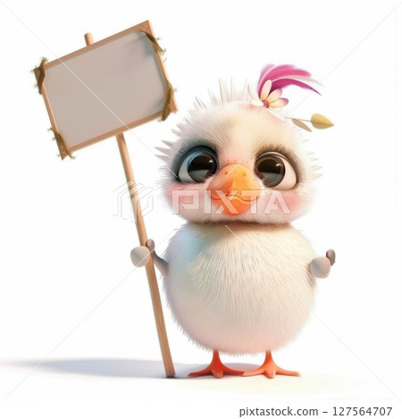 Travel and Vacation: Ideal for content related to travel, vacations, or beach getaways. Cute seagull holding blank sign. 127564707