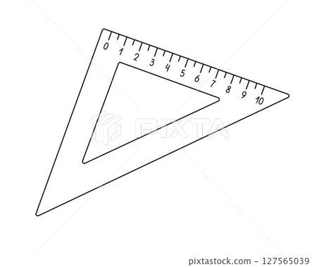 School triangular ruler, measuring instrument for maths lessons hand drawn outline vector illustration, back to school vocabulary object, centimetre scale doodle linear image School triangular ruler, measuring instrument for maths lessons hand drawn outline vector illustration, back to school vocabulary object, centimetre scale doodle linear image 127565039