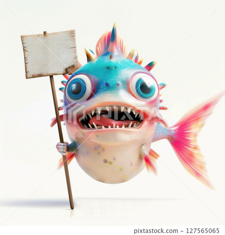fish species and river ecosystems.piranha holding blank sign 127565065