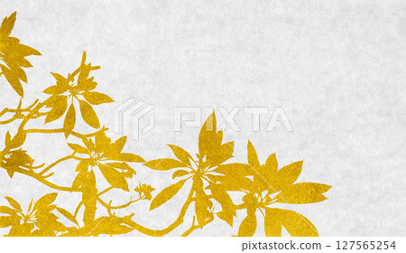 用金箔繪製的日式雞蛋花葉剪影藝術 127565254