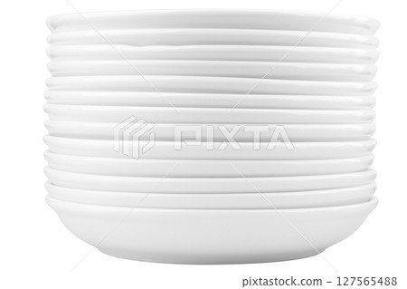 Stackable plates on white background minimal 127565488