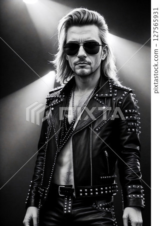 Portrait of a man as rock star on a stage with lights and illumination. Generative AI. 127565931