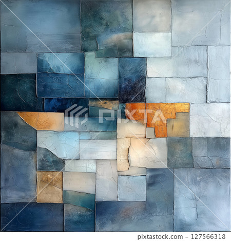 Abstract textured wall art in blue and gold tones Abstract textured wall art in blue and gold tones 127566318