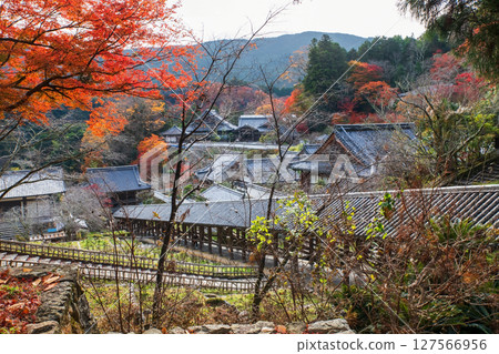 Top view of corridor with autumn leaf of Hasedera temple, Nara Top view of corridor with autumn leaf of Hasedera temple, Nara 127566956