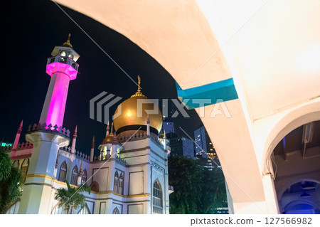 Sultan Masjid church colorful light up in Haji Lane, Bugis,Singapore Sultan Masjid church colorful light up in Haji Lane, Bugis,Singapore 127566982