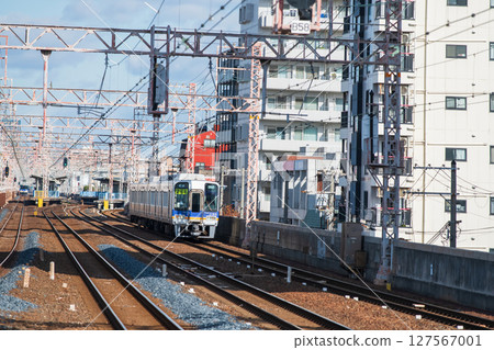 Nankai Main Line train on railway from Osaka to Wakayama, Japan Nankai Main Line train on railway from Osaka to Wakayama, Japan 127567001