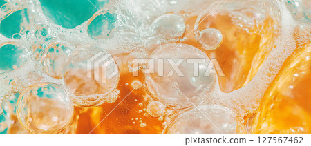 Seamless pattern featuring club soda with large, clear bubbles creating a sparkling effect. 127567462