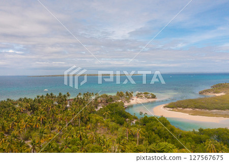Baigad Lagoon Beach with white sands. Turquoise sea water. Bantayan, Cebu. Philippines. Baigad Lagoon Beach with white sands. Turquoise sea water. Bantayan, Cebu. Philippines. 127567675