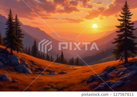 spruce forest on the mountain peak 127567811