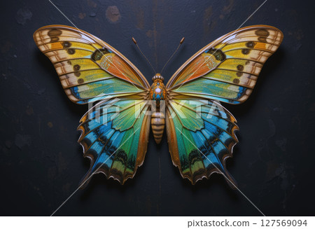 Colorful Butterfly Isolated on Dark Background. 127569094
