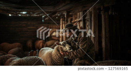 Senior Veterinarian Examining and Caring for Sheep on Farm.Generated image 127569165