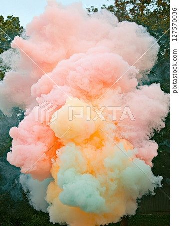 Pastel Colored Smoke Bomb Explosion Outdoors Nature Background art pink blue airy soft mood green 127570036