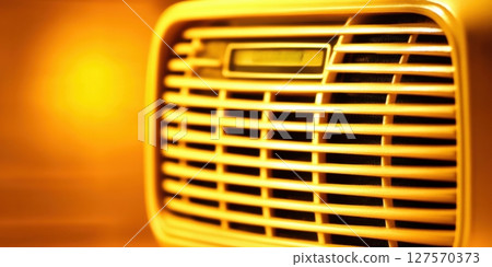 Golden Yellow Vintage Retro Air Vent Grille Detail Closeup Warm Heat Aged Grid Tone Metal Style 127570373