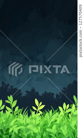 Vibrant Green Lush Foliage Night Scene Dark Background Nature Illustration art teal bush plant grass Vibrant Green Lush Foliage Night Scene Dark Background Nature Illustration art teal bush plant grass 127570409