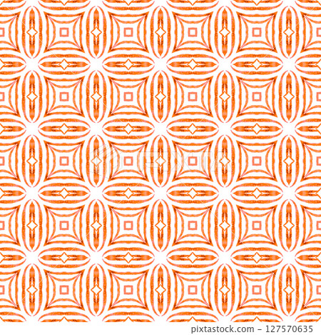 Watercolor ikat repeating tile border. Orange 127570635