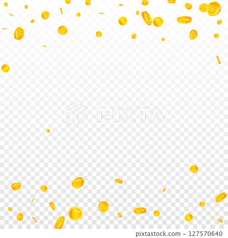 Korean won coins falling. Scattered gold WON 127570640