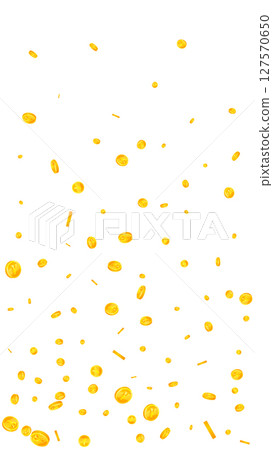 Chinese yuan coins falling. Scattered gold CNY Chinese yuan coins falling. Scattered gold CNY 127570650