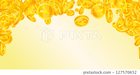 Japanese yen coins falling. Scattered gold JPY Japanese yen coins falling. Scattered gold JPY 127570652