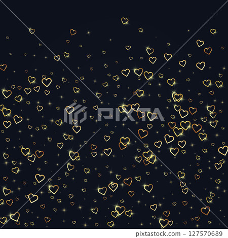 Gold hearts scattered on black background. 127570689