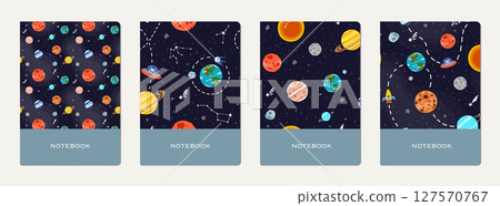 Exercise book cover with constellations and Exercise book cover with constellations and 127570767