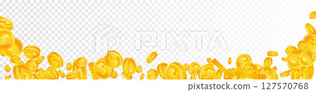 American dollar coins falling. Scattered gold USD American dollar coins falling. Scattered gold USD 127570768