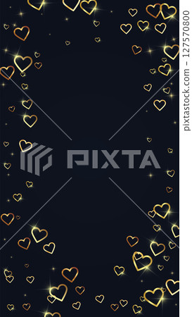 Gold hearts scattered on black background. 127570800