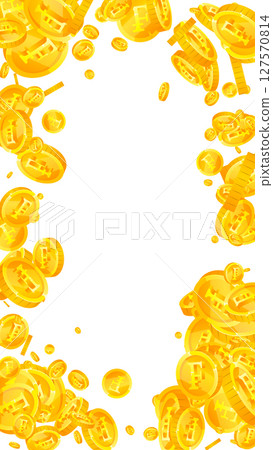 Swiss franc coins falling. Gold scattered CHF 127570814