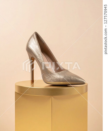 Gold Glitter Pointed Toe High Heels on Gold Stand 127570945
