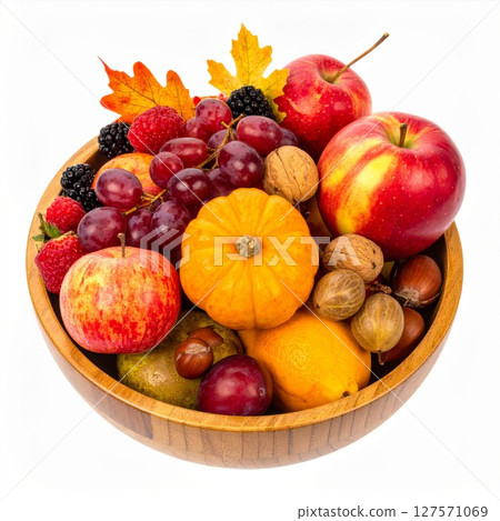 Autumn Harvest Fruit Bowl: A Colorful Still Life 127571069