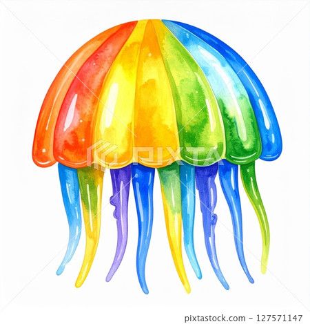 Rainbow Jellyfish Watercolor Painting 127571147