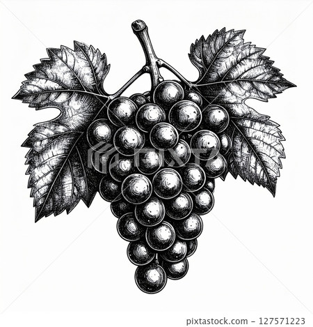 Black And White Grape Illustration With Leaves 127571223