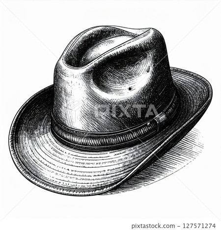 Vintage Black Fedora Hat Illustration 127571274