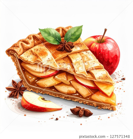 Warm Apple Pie Slice with Cinnamon and Star Anise 127571348