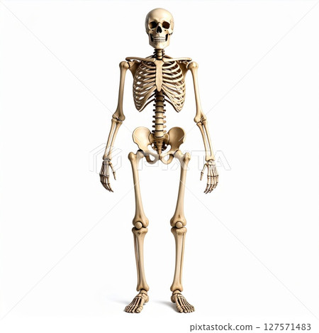 Detailed Human Skeleton Anatomy on White Background 127571483