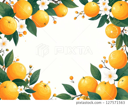 Frame illustration of mandarin oranges lined up vertically 127571563