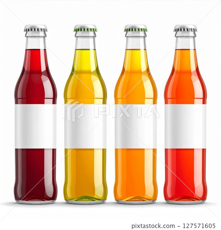 Four Glass Bottles with Blank Labels on White Background Four Glass Bottles with Blank Labels on White Background 127571605