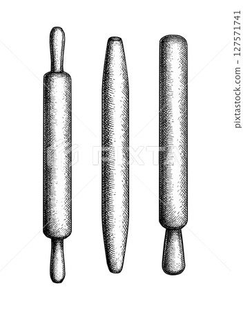 Three rolling pin variations ink sketch Three rolling pin variations ink sketch 127571741